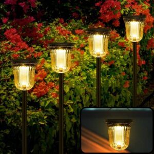 Ortope Solar Pathway Outdoor Lights 6Pack,200 Lumen Solar Garden Lights Lanterns,12Hrs Long Last Solar Landscape Path Yard Lights,Solar Driveway Walkway Sidewalk Lights Lantern Lamp for Patio Lawn