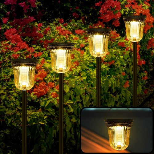 Ortope Solar Pathway Outdoor Lights 6Pack,200 Lumen Solar Garden Lights Lanterns,12Hrs Long Last Solar Landscape Path Yard Lights,Solar Driveway Walkway Sidewalk Lights Lantern Lamp for Patio Lawn