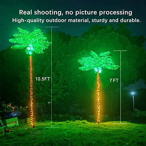 Palm Trees for Outside Patio Decor, 7FT 250 LED Lighting Artificial Palm Tree with Coconuts, Outdoor Pool Tropical Decorations for Home Party Hawaiian Jungle Christmas Nativity Beach Garden Park