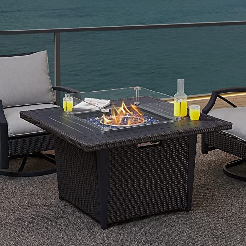 Mazatzal 42IN Square Lightweight Aluminum Propane Fire Table 50,000 BTU Outdoor Patio Fire Pit Table Gas Firepit Table with Lid, Wind Guard and Weather Cover for Outside Garden Backyard (Grey)