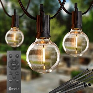 brightown outdoor led string lights with remote108ft(98+10) patio lights for outside with 52 shatterproof bulbs(2 spare), waterproof hanging lights for backyard bistro garden cafe, e12 socket