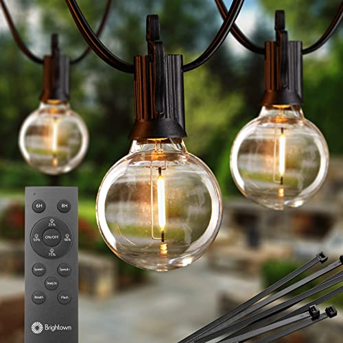 Brightown Outdoor Led String Lights with Remote108Ft(98+10) Patio Lights for Outside with 52 Shatterproof Bulbs(2 Spare), Waterproof Hanging Lights for Backyard Bistro Garden Cafe, E12 Socket