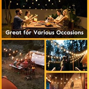 Brightown Outdoor Led String Lights with Remote108Ft(98+10) Patio Lights for Outside with 52 Shatterproof Bulbs(2 Spare), Waterproof Hanging Lights for Backyard Bistro Garden Cafe, E12 Socket