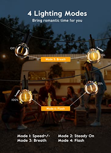 Brightown Outdoor Led String Lights with Remote108Ft(98+10) Patio Lights for Outside with 52 Shatterproof Bulbs(2 Spare), Waterproof Hanging Lights for Backyard Bistro Garden Cafe, E12 Socket