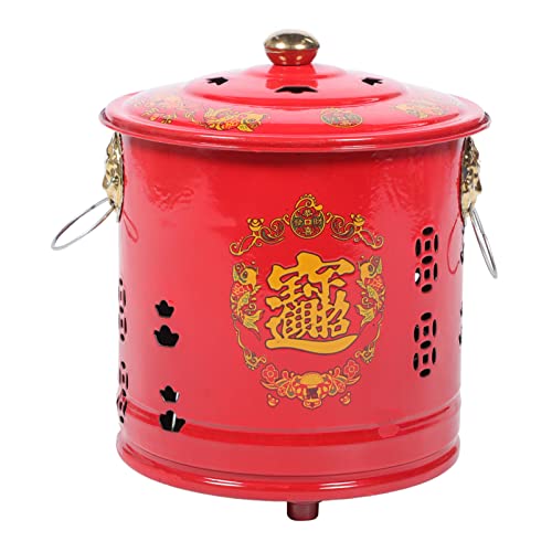 Enamel Fire Cage Burn Barrel Incinerator Cage Can: Stainless Steel Incinerator Fire Bin 28cm Ancestor Money Burning Pot Sacrificial Ash Bucket for Home Office Outdoor Garden Fire Pit Bucket