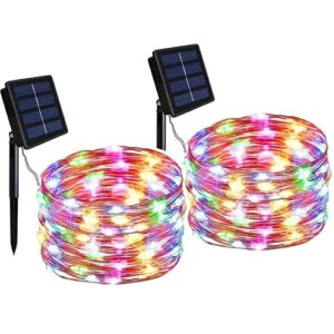 solar string lights outdoor, 2-pack 33ft 100 led 8 modes waterproof solar powered string lights,solar fairy lights for valentine’s day patio tree garden wedding party yard decoration(multicolor)