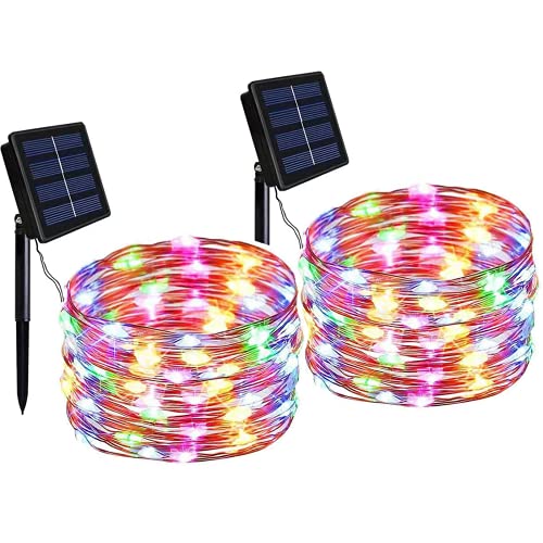 Solar String Lights Outdoor, 2-Pack 33ft 100 LED 8 Modes Waterproof Solar Powered String Lights,Solar Fairy Lights for Valentine's Day Patio Tree Garden Wedding Party Yard Decoration(Multicolor)