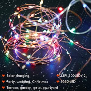 Solar String Lights Outdoor, 2-Pack 33ft 100 LED 8 Modes Waterproof Solar Powered String Lights,Solar Fairy Lights for Valentine's Day Patio Tree Garden Wedding Party Yard Decoration(Multicolor)