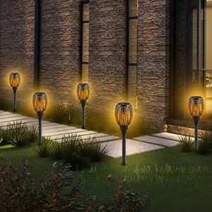 6 Packs Solar Torch Light with Flickering Flame, IP65 Waterproof 33 LED Solar Outdoor Lights Landscape Decoration Dusk to Dawn Auto On/Off Security Torch for Yard, Villa, Garden, Park, Aisle, Lawn