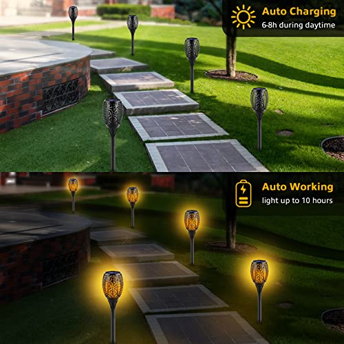 6 Packs Solar Torch Light with Flickering Flame, IP65 Waterproof 33 LED Solar Outdoor Lights Landscape Decoration Dusk to Dawn Auto On/Off Security Torch for Yard, Villa, Garden, Park, Aisle, Lawn