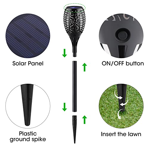 6 Packs Solar Torch Light with Flickering Flame, IP65 Waterproof 33 LED Solar Outdoor Lights Landscape Decoration Dusk to Dawn Auto On/Off Security Torch for Yard, Villa, Garden, Park, Aisle, Lawn