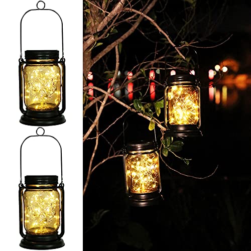 Hanging Solar Lantern, 2 Pack Solar Powered Waterproof Landscape Lanterns, 30 LEDs Solar Mason Jar Lid Fairy String Light for Patio, Yard, Garden and Pathway Decoration (Fairy Light 2 Pack)