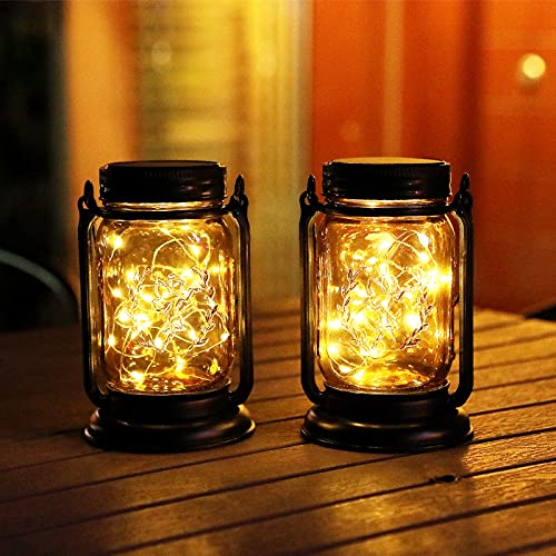 Hanging Solar Lantern, 2 Pack Solar Powered Waterproof Landscape Lanterns, 30 LEDs Solar Mason Jar Lid Fairy String Light for Patio, Yard, Garden and Pathway Decoration (Fairy Light 2 Pack)