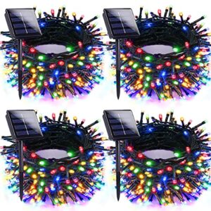 exf 4pk multi-colored solar christmas lights outdoor waterproof, 100led 33ft solar powered led string lights green wire with 8 modes, solar fairy lights for xmas tree party wedding garden decorations