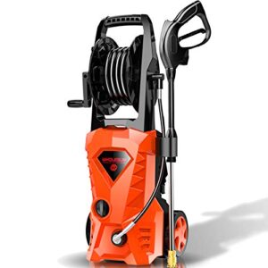 wholesun ws 3000 electric pressure washer 1.58gpm power washer 1600w high-pressure cleaner machine with 4 nozzles foam cannon for cars, homes, driveways, patios (orange)