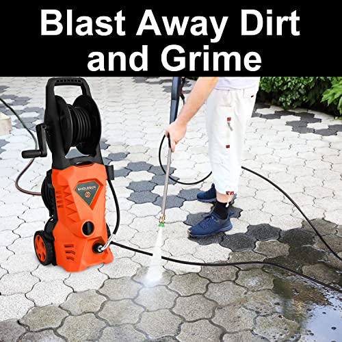 WHOLESUN WS 3000 Electric Pressure Washer 1.58GPM Power Washer 1600W High-Pressure Cleaner Machine with 4 Nozzles Foam Cannon for Cars, Homes, Driveways, Patios (Orange)