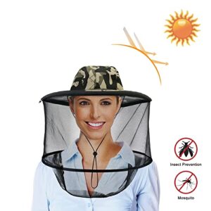 CozyCabin Mosquito Head Net Hat with Removable Mesh Hidden Netting for Men and Women, Design for Outdoor Fishing Gardening (Gray Camouflage)