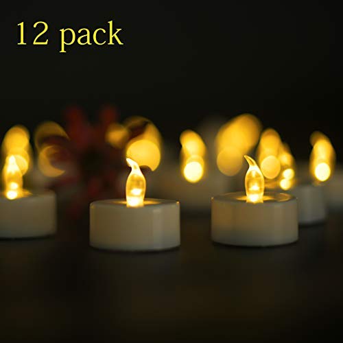 OSHINE 12-Pack Flameless Tea Lights LED Tea Lights Candles,Flickering Tea Candles Battery Included as Halloween Lights,Pumpkin Decoration,Holiday,Garden,Wedding,Party,Décor(Warm Yellow Light