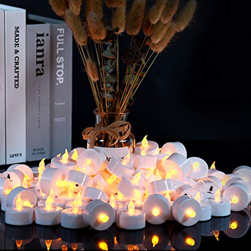 OSHINE 12-Pack Flameless Tea Lights LED Tea Lights Candles,Flickering Tea Candles Battery Included as Halloween Lights,Pumpkin Decoration,Holiday,Garden,Wedding,Party,Décor(Warm Yellow Light