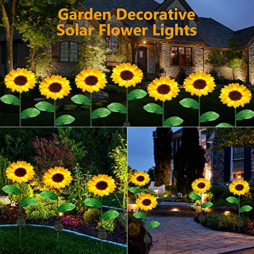 Greenke Sunflower Solar Lights Outdoor Garden Decorative, LED Solar Garden Flower Lights Waterproof for Yard Path Garden Patio Decoration - 2 Pack (Yellow)