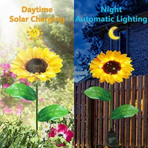 Greenke Sunflower Solar Lights Outdoor Garden Decorative, LED Solar Garden Flower Lights Waterproof for Yard Path Garden Patio Decoration - 2 Pack (Yellow)