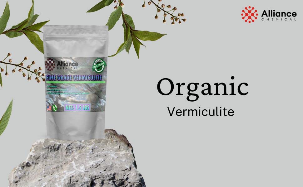 Organic Fine Vermiculite - 8 Quarts (1.5 LBS) - for Indoor Gardening - Soil Amendment - Soil Conditioning - Grow Media for Gardening - Hydroponics - Mushrooms - Alliance Chemical