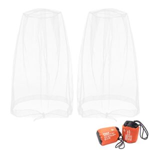 benvo mosquito head net mesh, face neck fly netting hood from bugs gnats noseeums screen net for any outdoor lover- with carry bags fits most sizes of hats caps (2pcs, white, updated big net)