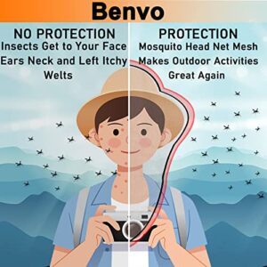 Benvo Mosquito Head Net Mesh, Face Neck Fly Netting Hood from Bugs Gnats Noseeums Screen Net for Any Outdoor Lover- with Carry Bags Fits Most Sizes of Hats Caps (2pcs, White, Updated Big Net)