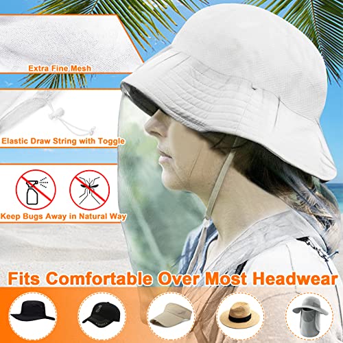 Benvo Mosquito Head Net Mesh, Face Neck Fly Netting Hood from Bugs Gnats Noseeums Screen Net for Any Outdoor Lover- with Carry Bags Fits Most Sizes of Hats Caps (2pcs, White, Updated Big Net)