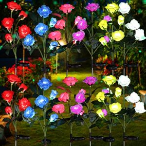 bbto 12 pack solar rose lights solar outdoor garden flower lights flowers roses lights with 60 rose flowers waterproof lights for valentine’s day weeding pathway walkway patio yard decoration