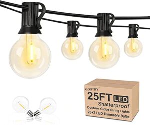 25ft globe led string lights, g40 outdoor led string lights with 27 shatterproof g40 clear globe bulbs, vintage hanging patio ul listed for garden backyard bistro pergola lighting decor, black wire
