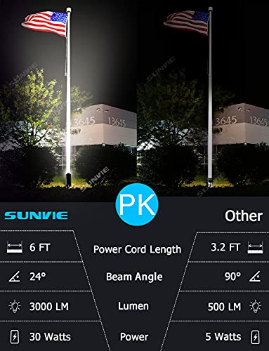 SUNVIE 30W Outdoor LED Spotlight 120V Waterproof Landscape Spotlights 3000LM Ultra Bright Spot Lights Outdoor 3000K Warm White Landscape Lights with 6 FT Cord for Flag Pole Tree Yard Path Garden Decor