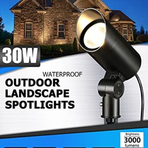 SUNVIE 30W Outdoor LED Spotlight 120V Waterproof Landscape Spotlights 3000LM Ultra Bright Spot Lights Outdoor 3000K Warm White Landscape Lights with 6 FT Cord for Flag Pole Tree Yard Path Garden Decor