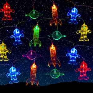30 led children’s room led string light astronaut spaceship rocket pendants holiday party lights outerspace room decor 14.7 feet light for kids room decor birthday party or garden patio (colorful)
