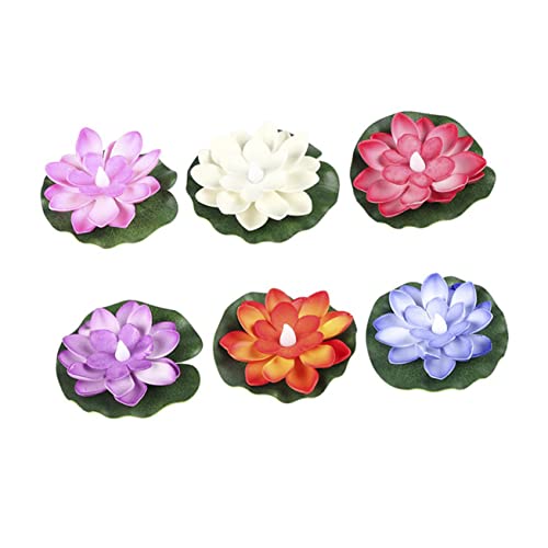 OSALADI 6pcs Ornaments Light Temple Lily Flowers Lights Wishing Ornament Pad for Electronic Lamp Candle Decorations Aquarium Flower Garden Pool Decor Flameless Fish Decoration Floating