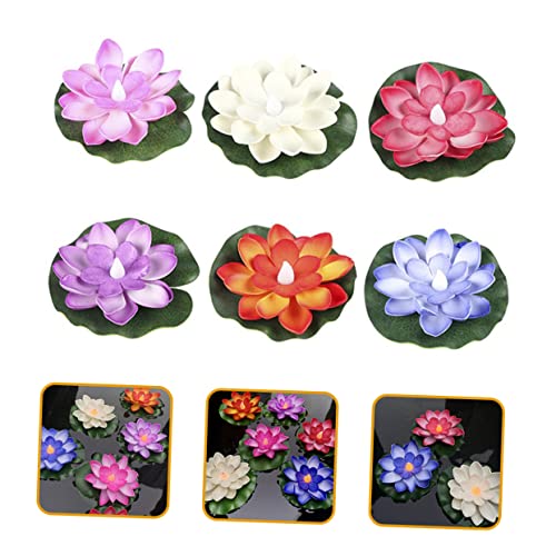 OSALADI 6pcs Ornaments Light Temple Lily Flowers Lights Wishing Ornament Pad for Electronic Lamp Candle Decorations Aquarium Flower Garden Pool Decor Flameless Fish Decoration Floating