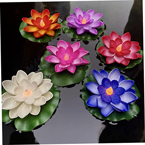 OSALADI 6pcs Ornaments Light Temple Lily Flowers Lights Wishing Ornament Pad for Electronic Lamp Candle Decorations Aquarium Flower Garden Pool Decor Flameless Fish Decoration Floating