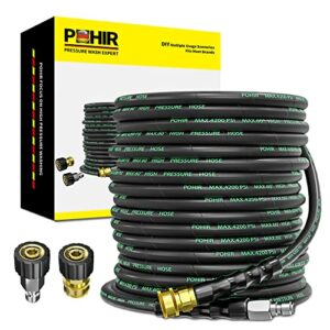 pohir pressure washer hose 70ft, 4200 psi high power washing hose kink resistant with 3/8 quick connect, steel wire braided hose for pressure washer, heavy duty power hose with m22 to 3/8 adapter 2pcs