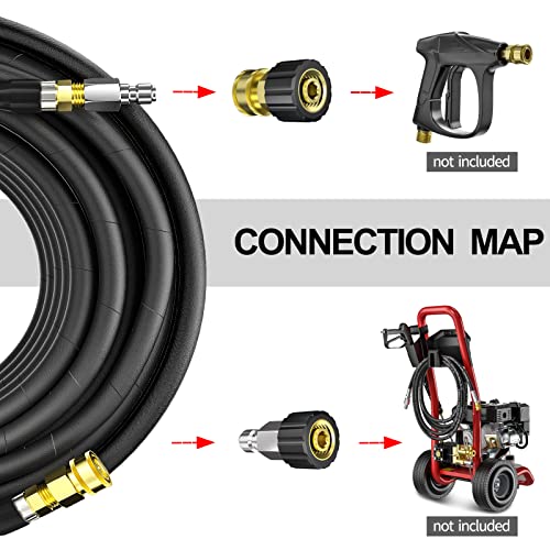 POHIR Pressure Washer Hose 70ft, 4200 psi High Power Washing Hose Kink Resistant with 3/8 Quick Connect, Steel Wire Braided Hose for Pressure Washer, Heavy Duty Power Hose with M22 to 3/8 Adapter 2pcs