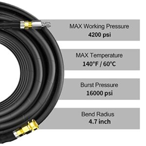 POHIR Pressure Washer Hose 70ft, 4200 psi High Power Washing Hose Kink Resistant with 3/8 Quick Connect, Steel Wire Braided Hose for Pressure Washer, Heavy Duty Power Hose with M22 to 3/8 Adapter 2pcs