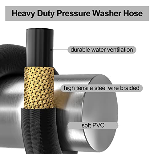 POHIR Pressure Washer Hose 70ft, 4200 psi High Power Washing Hose Kink Resistant with 3/8 Quick Connect, Steel Wire Braided Hose for Pressure Washer, Heavy Duty Power Hose with M22 to 3/8 Adapter 2pcs