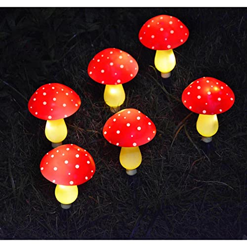 Abkshine New Upgraded Set of 6 Red Solar Mushroom Lights Garden Outdoor Decor, 8 Modes Waterproof Mushroom Solar Lights for Garden Pathway Landscape Yard Easter Pathway Halloween Xmas Decorations