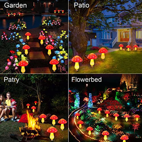 Abkshine New Upgraded Set of 6 Red Solar Mushroom Lights Garden Outdoor Decor, 8 Modes Waterproof Mushroom Solar Lights for Garden Pathway Landscape Yard Easter Pathway Halloween Xmas Decorations