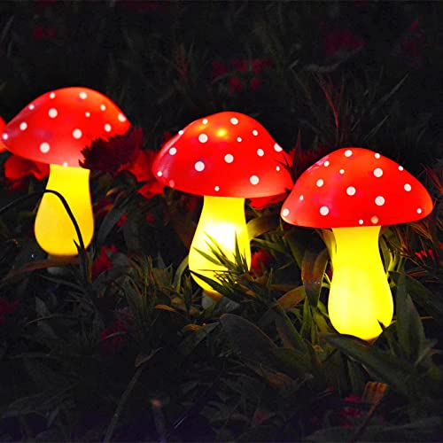 Abkshine New Upgraded Set of 6 Red Solar Mushroom Lights Garden Outdoor Decor, 8 Modes Waterproof Mushroom Solar Lights for Garden Pathway Landscape Yard Easter Pathway Halloween Xmas Decorations