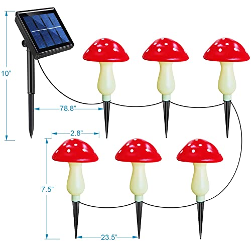 Abkshine New Upgraded Set of 6 Red Solar Mushroom Lights Garden Outdoor Decor, 8 Modes Waterproof Mushroom Solar Lights for Garden Pathway Landscape Yard Easter Pathway Halloween Xmas Decorations