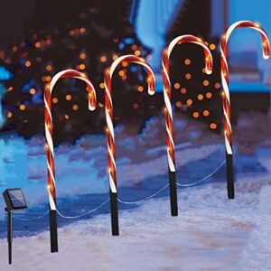 fcysy solar christmas lights outdoor waterproof, 4 pcs xmas candy cane pathway lights solar powered, christmas outside decorations yard walkway stake lights for holiday lawn garden patio décor