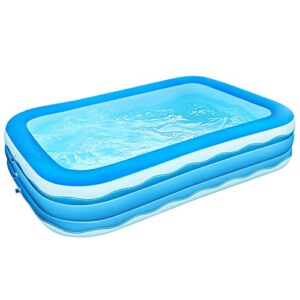 inflatable swimming pool, rectangle above ground family blow up pool, swimming pool for kiddie adults, large full-sized thickened plastic pool for garden backyard outdoor