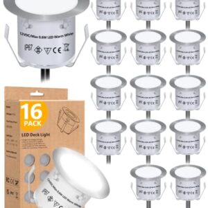 HIBOITEC Recessed LED Deck Light Kits(16 Pack), 12V Low Voltage Landscape Lighting, IP67 Waterproof Outdoor Step Stair Lights, Deck Lighting for Garden,Yard Steps,Stair,Patio,Floor,Decoration, White