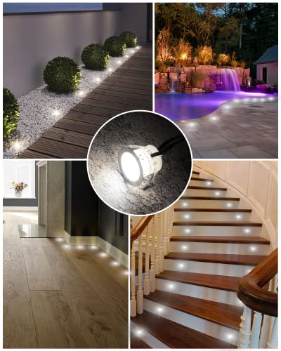 HIBOITEC Recessed LED Deck Light Kits(16 Pack), 12V Low Voltage Landscape Lighting, IP67 Waterproof Outdoor Step Stair Lights, Deck Lighting for Garden,Yard Steps,Stair,Patio,Floor,Decoration, White