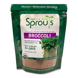 nature jims sprouts broccoli sprout seeds – certified organic broccoli sprouting seeds for indoor/outdoor use – rich in sulforaphane healthy, nutritious broccoli seeds sprout in 5 days – 8oz